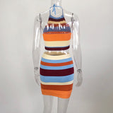 Knitted Skirt Autumn Fashion Two-Piece Suit Skirt Sling Babes Vest Hip Dress Suit Woman