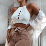 Bm Ice Silk Knitted Hollow Hanging Neck With Small Sling Sexy Hot Girl Wearing A Hundred Vest