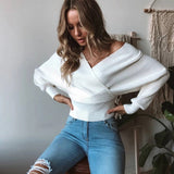 Women's Knitting V-Neck Waist Bat Sleeves Out Of The Knitted Sweater Leaking Coat