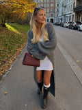 2025 Autumn And Winter Women's New Casual Gray Long Sweater Cardigan