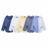 Striped Printed Silk Shirt 2025 Spring And Summer Folding V-Neck Long Sleeve Single-Cranment Loose Top Woman
