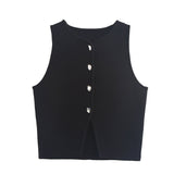 Summer Women's New Fashion Pure Color Round Neck Loose Casual Flat Needle Sleeveless Short Top