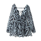 2025 Summer Out-The-Shoulder Lantern Long-Sleeved V-Neck Dress Sexy Showy Multi-Colored Skirt Woman