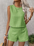 2025 Solid Imitation Cotton Sleeveless Vest Shorts Casual Fashion Two-Piece Suit Woman