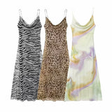 Women's Clothing 2025 Spring New Street Fashion Mesh Animal Print Sling Dress