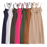 Pearl Esseeded Slinged Sling Dress 2025 Summer Sexy Show-Back High-Waist Side Open-Peking Fan Flute Skirt