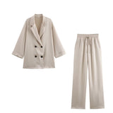 Women's Clothing 2025 New Casual Double-Dbuted Blazer + Trouser Suit Trend