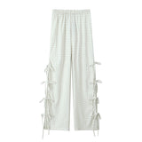 Telter Bow Tie Side Hollow High-Waisted Casual Trousers 2025 Spring And Summer Women's Broad Leg Trousers
