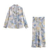 Unique Long-Sleeved Top Women's Spring 2025 New Dopamine Color Dizzled Chiffon Sleeve Shirt Set