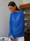 Slave Knitted Jersey 2025 Spring And Summer New Female Perspective Thin Round Collar Horn Sleeve Knit T-Shirt