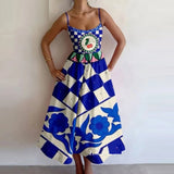 Women's New 2025 Spring Dress Solid Color Sexy U-Neck Waist Folding Sling Dress
