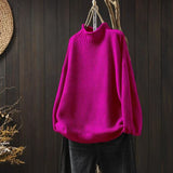 Red Literary And Art Retro Semi-High-Collar Sweater Women Loose Large Plate Type 2025 Autumn And Winter Casual Knitted Bottom Shirt