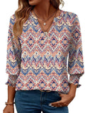 Women's 2025 Fashion Shirt Seven-Sleeve Flower Printed Casual Shirt Summer T-Shirt