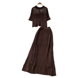 Summer Dress A Complete Set Of Women's Han Yen-Down Short-Sleeved Knitting Blouse High Waist Slim Half Body Skirt Two Sets