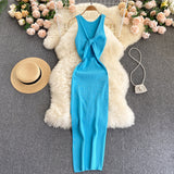 Ins Women's Summer New Sexy Kinesith Heart-Scuttered Fashion Two-Pin Knitted Dress
