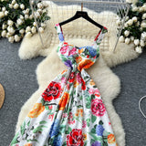 Vintage Court-Styled Sling Dress Women's Summer Waist Repair Senior Sense Temperament Big Swing Dress
