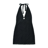 2025 Summer Three-Dimensional Flower Decoration Hanging Neck Lace-Wre-Necked Lace-Up Hip Babes Short Dress