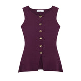Asian Women's Clothing 2025 Autumn And Winter New Fashion Vest Gold Button Flat Needle Vest