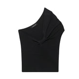 Asymmetrical Women's Knitted Top 2025 Spring Sexy Shoulder Folded Body Short Vest