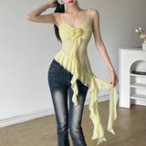2025 Summer New Women's Pure Color Dress Street Fashion V-Neck Sling Perspective Top Woman