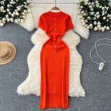 Congyuan Style Temperament Knitting New High-End Collar Single Buckle Short Sleeve Slimming French Style Long Dress