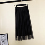Net Yarn Skirt Women's Summer Long A Skirt High Waist 100 Folding Skirt 2025 Thin Soft Hanging Yarn Skirt