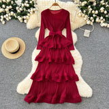 High-End Banquet Dress High-End Light Luxury Niche Leaf-Side Cake Dress Heavy Industry Folds Long Dress