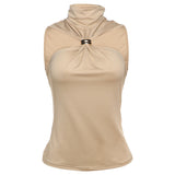 2025 Spring And Summer New Women's Temperament Design Feeling Solid Half-High Collar Sleeveless Vest Slim Slim Top