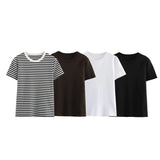 Black And White Foundation Shirt T-Shirt 2025 Summer Short-Sleeved Round Collared Women's Top