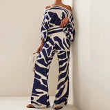 Spring 2025 New Set Women's Printed Round-Neck Loose Bat Sleeves Wide Leg Trousers Fashion Set