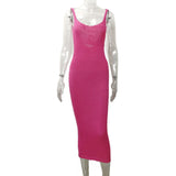 Ins Windy Holiday Dress Sleeveless Sling Belt Hollow Side Open-Brokered Back Knitted Dress Woman