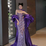 New Chinese Fishtail Evening Dress 2025 New Light Luxury Niche Morning Robe Toasting Bridal Purple Banquet Dress Dress Dress