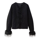 2025 New Women's Clothing Explosion Hair Spliced Cotton Jacket