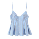 Single-Dran Buckle Swing 2025 Wide Short Female Vest Open Back Sexy Sling Skirt V-Neck Summer