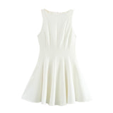 Repair Short Dress 2025 Spring And Summer Set Wide Swing Women's Sleeveless Boat Collar Body A-Word Mini Dress