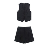 Women's 2025 Spring New Fashioned Colored Flax-Blend Vest + Shorts Set