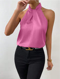 Women's Clothing 2025 Summer New Color Clove Hanging Neck Sleeveless Vest Ribbon Simulation Silk Top