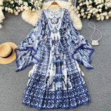 Dress Autumn Dress New 2025 Small Design Style Holiday Style Retro Print Sleeve Chiffon Long Dress