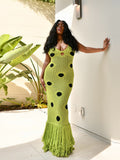 2025 Summer New Women's Personality Round Dot Knitted Long Tweed Sling Dress Woman