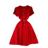 French Retro Collar Short-Sleeved Dress Female Fragrant Wind To Show Thin Temperament Single Buckle Age Sweater Skirt