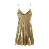 Women's Clothing 2025 Winter New Fashion Banquet Bright Metal Collar Short Sling Dress