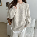 Autumn And Winter Soft-Cuffed Solid Color Long Sleeves Knitted Jersey Casual Bottom Korean Soft Lazy Wind Cover Sweater Female