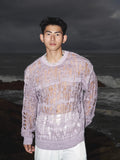 Lazy And Lonely Wind Hollow Knitted Shirt Male Sense Perspective Loose Long-Sleeved Net Eyes Twilight Twilight Tearing Up Fashion Clothes