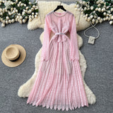 French Tea Break Retro Sling Dress Women's Holiday Wind To Show Thin Folds Design Long Skirt