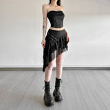 Fashion Trend 2025 Summer Women's New Solid Color Hottie High Waist Side Design Irregular Skirt