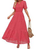 2025 Women's V-Neck A-Shaped Hollow Lace Cake Dress