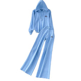 Gentle Wind Pink Tie With Thin Hooded Knitted Long-Sleeved Sweater High-Rise Broad Leggings Embroidery Set