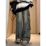 Fat Mm Sweet And Cool Truss Retro Broad-Legged Jeans Women's Large-Size Heavy Industry To Make Old Loose Thin Straight Trousers