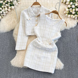 Autumn And Winter Small Fragrant Style Temperament Long-Sleeved Coarse Flowers, Two Sets Of Waist Vests And Hip Dress Women