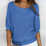 Spring New Solid Color Round Knit Shirt Women Commuting Elegant Seven-Sleeve Top Air-Conditioning Shirt